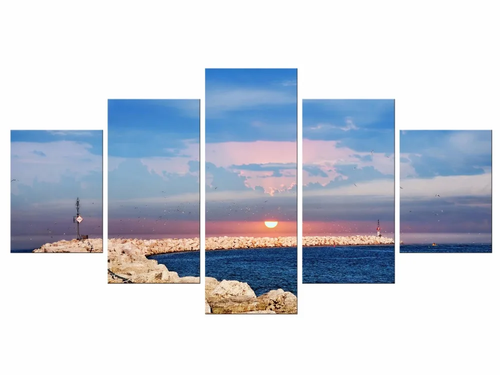 5 Pieces Free Shipping Wall Art Pictures For Living Room Canvas Sea Landscape Painting Home Decor Framed | Дом и сад