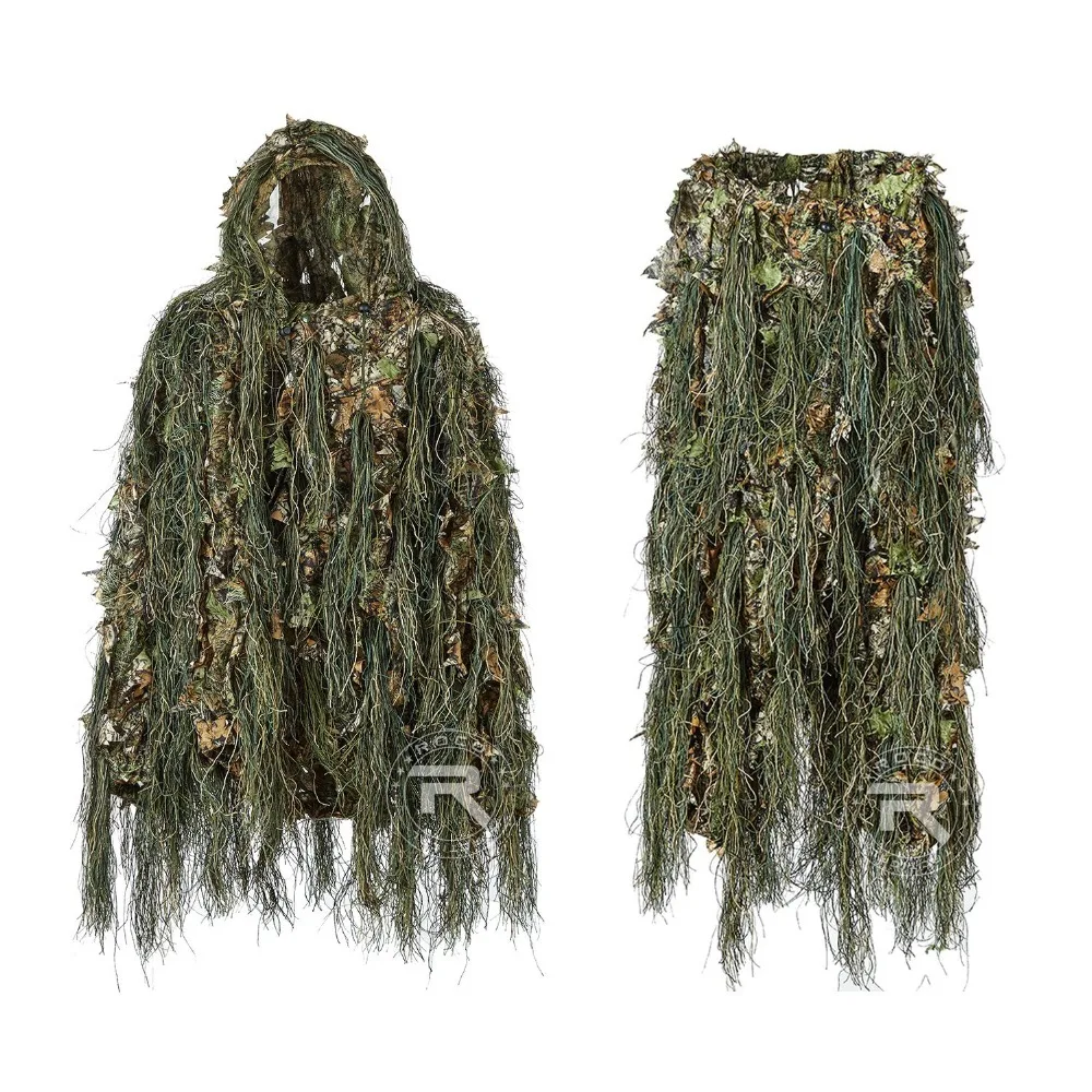 Гибридный Лесной Камуфляж Ghillie охотничий костюм, камуфляж Ghillig костюм комбинация из струны и ткани 3D дизайн легкий