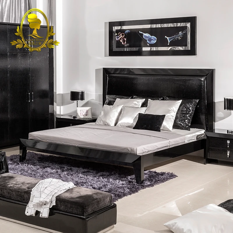 Modern Bedroom Furniture Black Color Gross Painting Bed