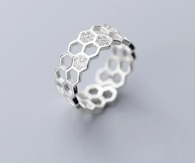 

7mm Authentic REAL. 925 Sterling Silver hexagon Geometric Band Rings adjust Jewelry GTLJ1663