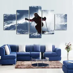 Украшение дома холст для живописи санях 5 шт. HD печатает снег Пейзаж Wall Art дерево Модульная картина Гостиная работа плакат