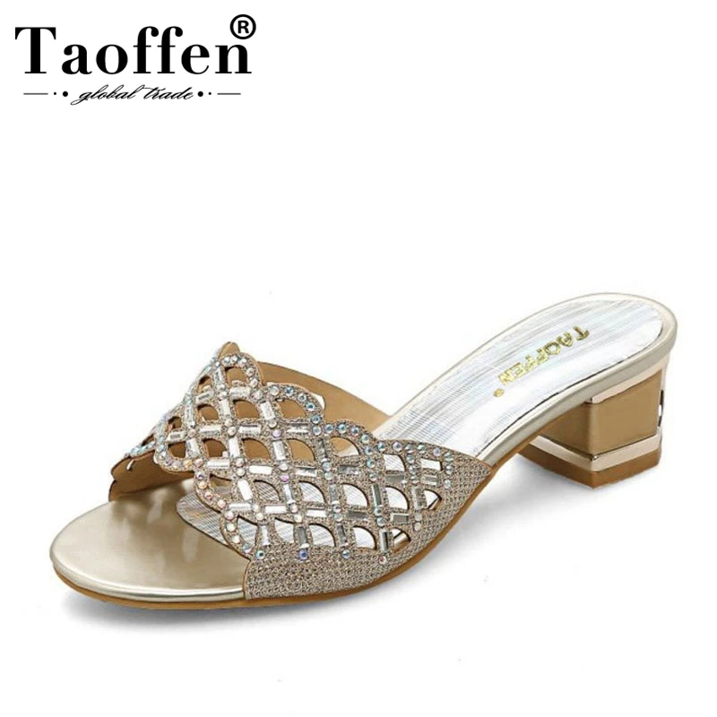 

TAOFFEN Size 32-47 Women Shoes Women Sandals Thick Heel Rhinestone Summer Sandals Peep Toe Fashion Sandal Leisure Footwear