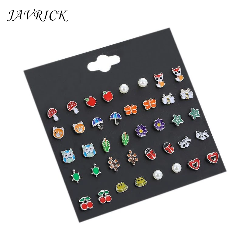 

20 Pairs Cute Small Animal Fruit Fox Butterfly Stud Earrings Set For Kids Girl