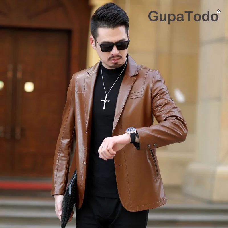 

Spring autumn luxurious Brand Genuine Leather Jacket Men New Style Luxury Lapel Collar Male Leather Suits For Men Sheepskin Jack