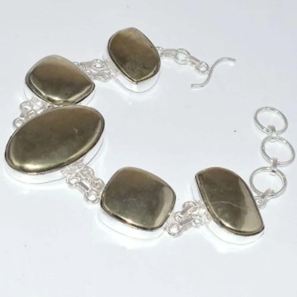 

Pyrite Bracelet Silver Overlay over Copper, 22.4cm , B3314