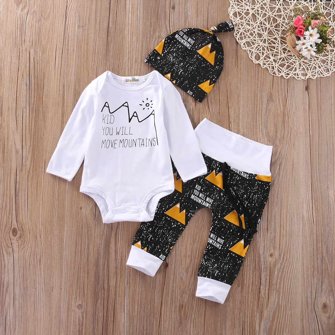 

Pudcoco Infant Baby Boy clothes Long Sleeve bodysuit Pant Hat Children Clothing