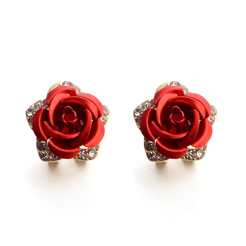 2018 Fashion earrings for women Rose Flower Rhinestone Earrings For Women Summer Style Jewelry Brincos Bijoux Femme J06#N (8)