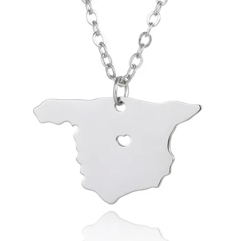

Wholesale Fashion Stainless Steel Maps Necklace Spain Map Pendant Necklace For Women Spanish Statement Jewelery Personality Gift