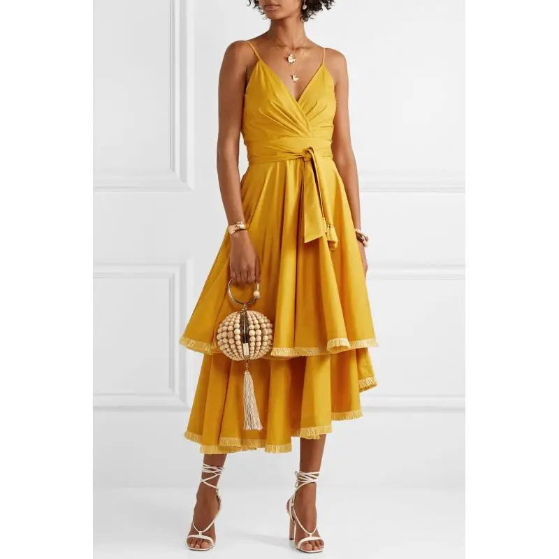 2019 Summer Sexy V-neck Sling Strap tassel slimming dress