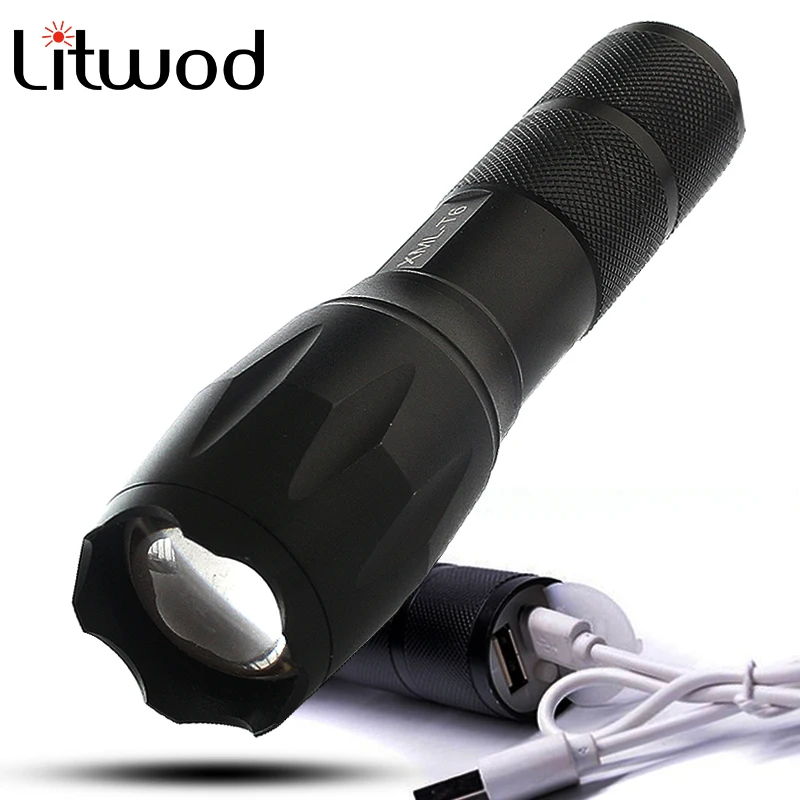 Litwod z30 USB charger Tactical Flashlight Torch CREE XM L2 T6 Zoom led flashlight usb powerbank