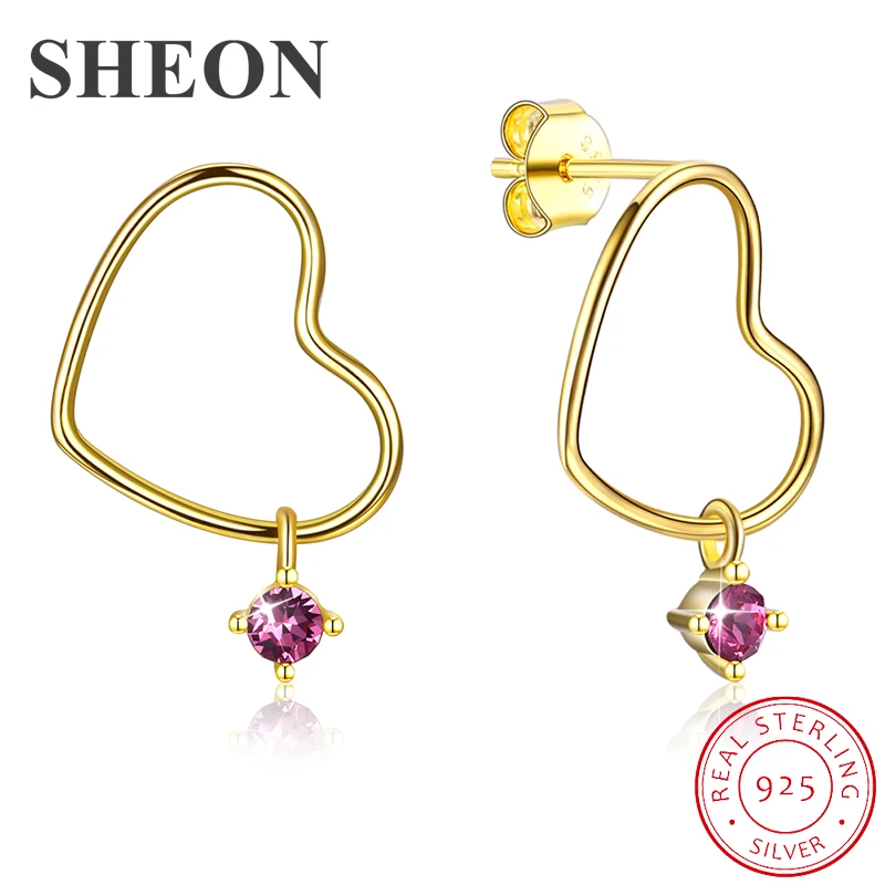 

SHEON Authentic 925 Sterling Silver Gold Color Heart-Shape Stud Earrings for Women Sterling Silver Jewelry Mother's Day Gift