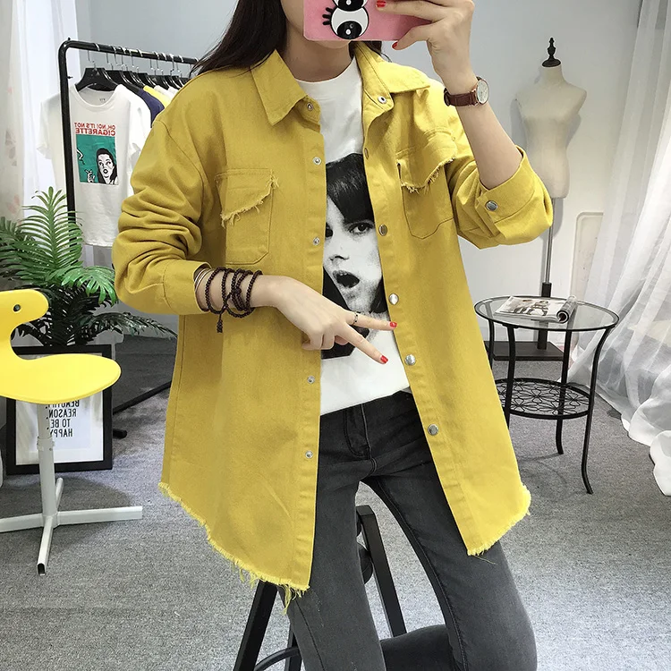 2018 Spring Autumn New Long Section Lapel Tassel Denim Jackets Women Loose Casual Long Sleeve Female'S Thin Basic Jacket Coats (6)