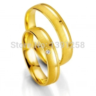 

One Pair JH NEW ARRIVAL 5mm Satin Solid 14ct 14k Yellow Gold I1 Diamond Wedding Band Ring Couples Lovers Ring Fine Jewelry