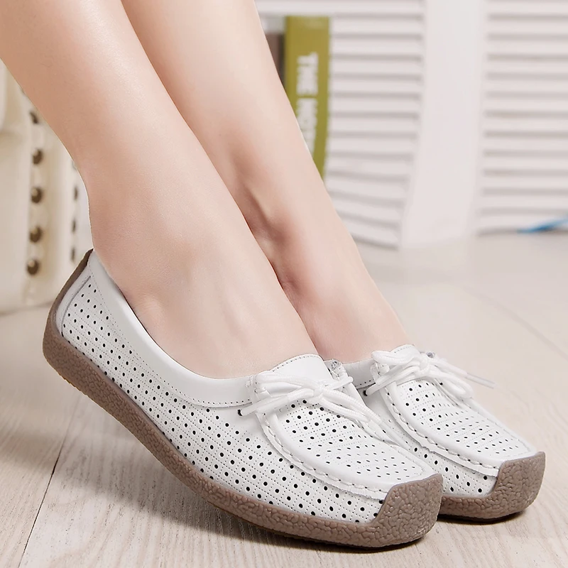 

Large Size Women Summer Genuine Leather Shoes Lady Clogs Bow Walking Shoes Non-slip Breathable Woman's Sneakers Sandalias Mujer