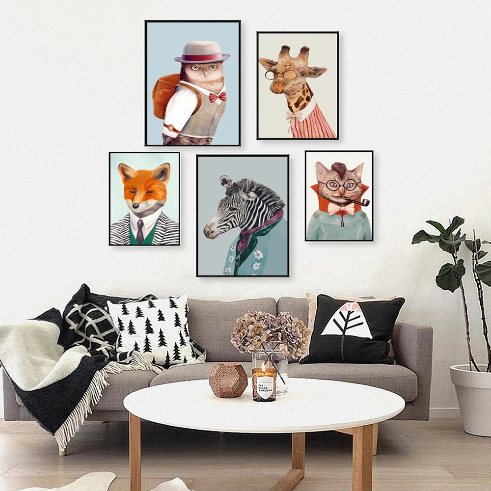 Nordic Dinding Gambar Seni Abstrak Hewan Liar Acara Seni Cetak