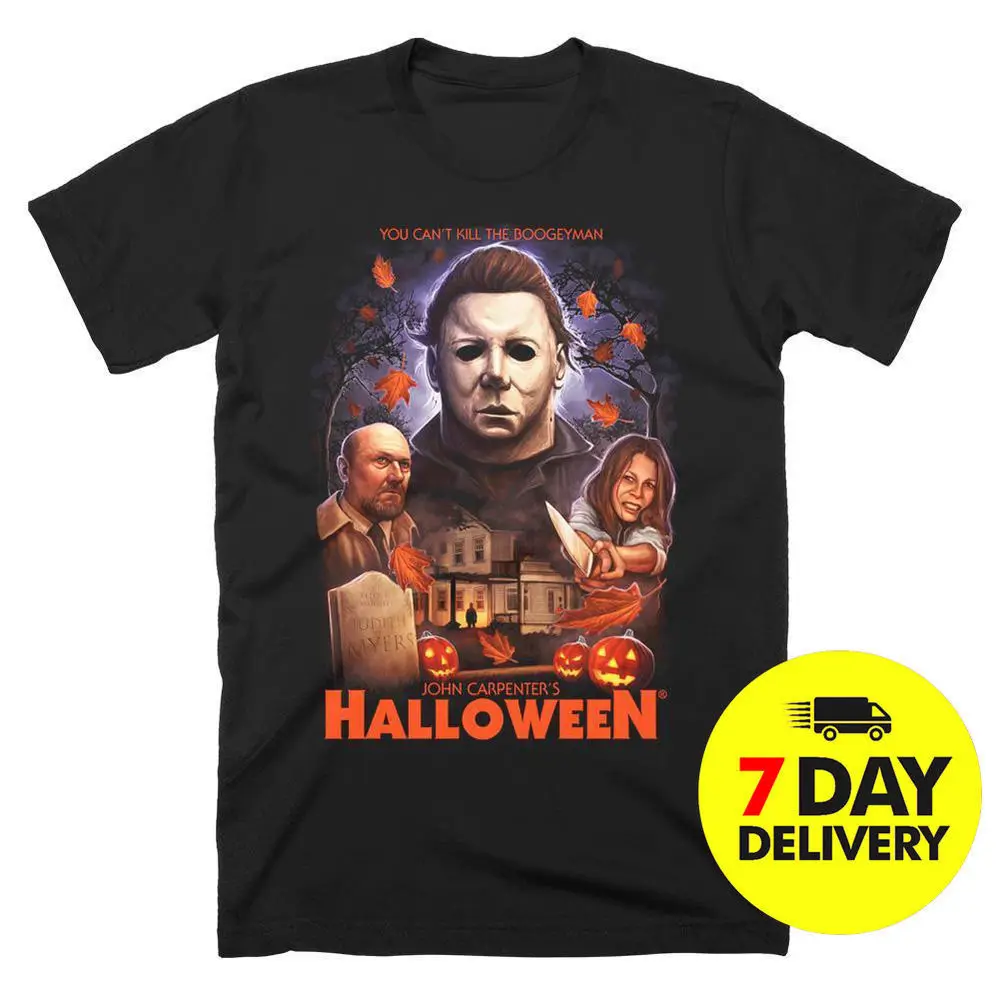Маска Майкл Майерс на Хэллоуин с надписью Trick or treat Футболка мужская черная