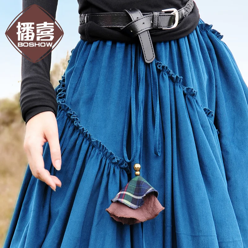 Линетт's chinoisero-boshow весна дизайн женская ассиметричная винтажная пасторальная Толстая Вельветовая хлопковая юбка