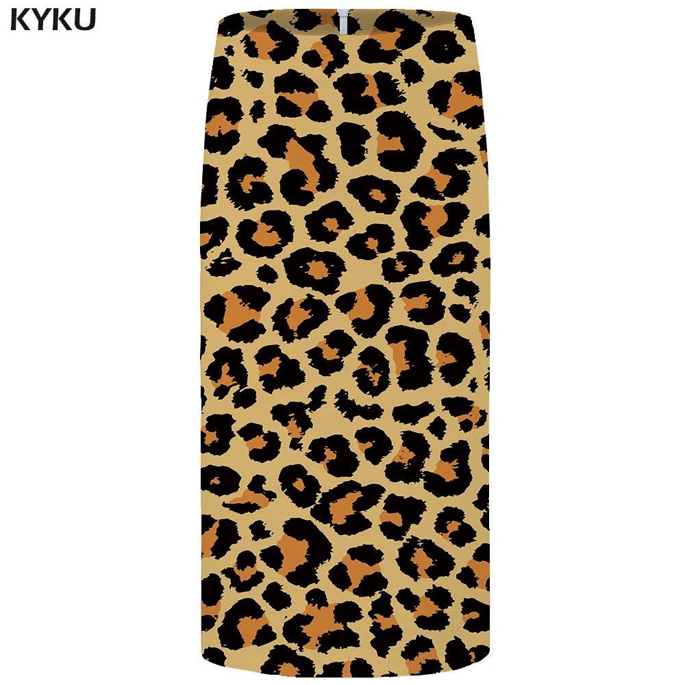 

KYKU Brand Leopard Print Skirts Women Yellow Ink Office Skirts Gothic Funny 3d Print Skirt Casual Sexy Ladies Skirts Womens New