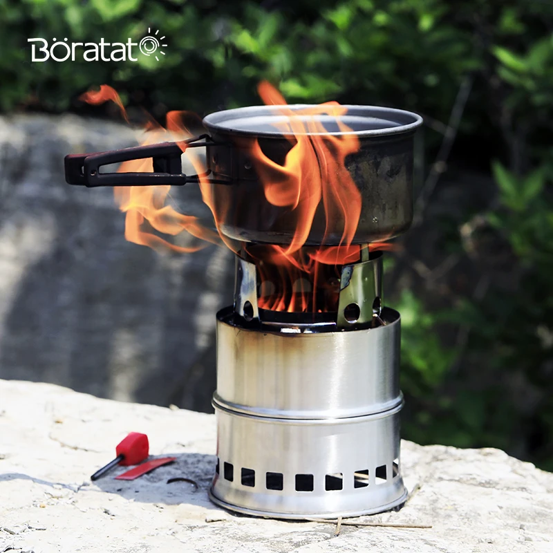 Camping al aire libre de madera estufa portátil plegable de madera de acero inoxidable estufa equipo al aire libre de senderismo viajando de Picnic barbacoa
