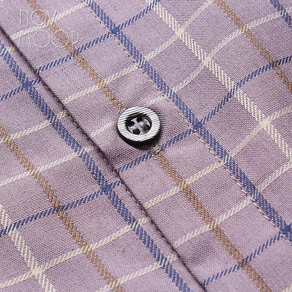 Летние мужские деловые рубашки из натурального марлевого шелка с коротким рукавом, фиолетовая жаккардовая рубашка в клетку, chemise homm camiseta masculina LT2225