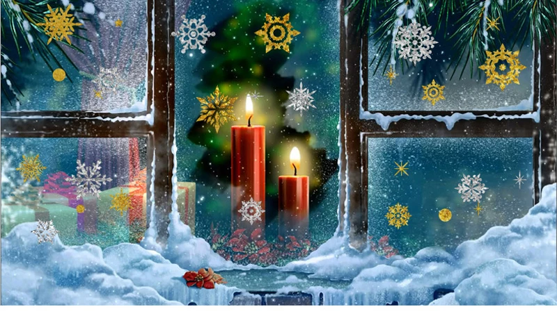 Золотисто-серебристая Светоотражающая наклейка на окно Снежинка Рождественская Наклейка на стену s домашний виниловый зимний Декор DIY Стеклянная Наклейка на стену s