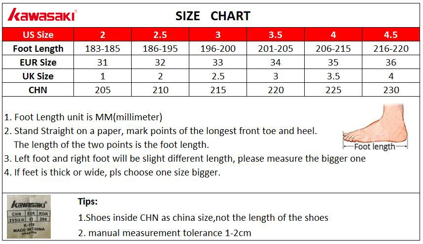 kids size chart