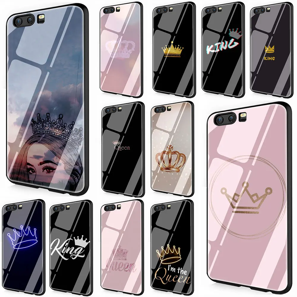 Чехол из закаленного стекла queen and king для Huawei P10 P20 P30 Mate 20 Honor 9 10 Lite Pro 7A 8X P