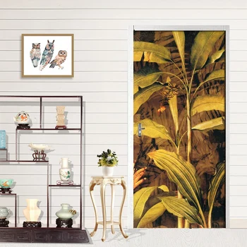 

Art Doors Sticker Hand Painted Banana Leaves Door Paint Bedroom Living Room Door Decorative PVC Wall Sticker 3D Wallpaper Mural