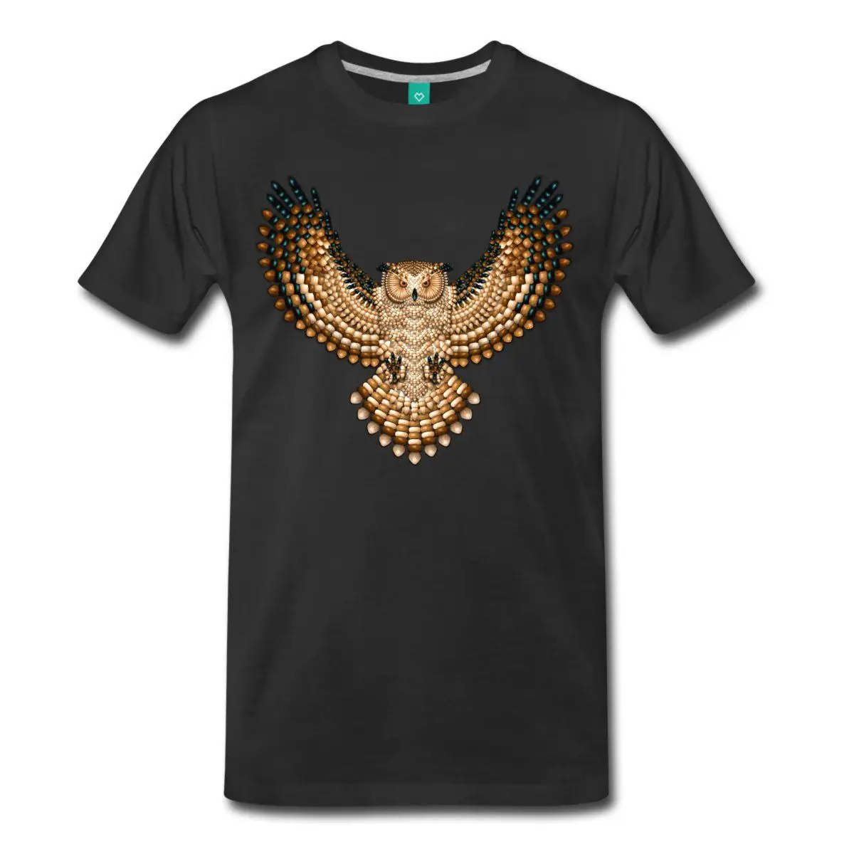 Image Beadwork Great Horned Owl Men s T Shirt 2017 New Arrival Men T Shirt New 100% Cotton T Shirts For Man Print T Shirt Men Summer