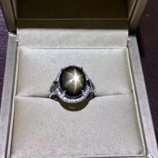 Верность натуральный 10*12 мм Звезда Сапфир кольцо s925 стерлингового серебра личности ювелирные украшения для женщин вечерние натуральный черный драгоценный камень