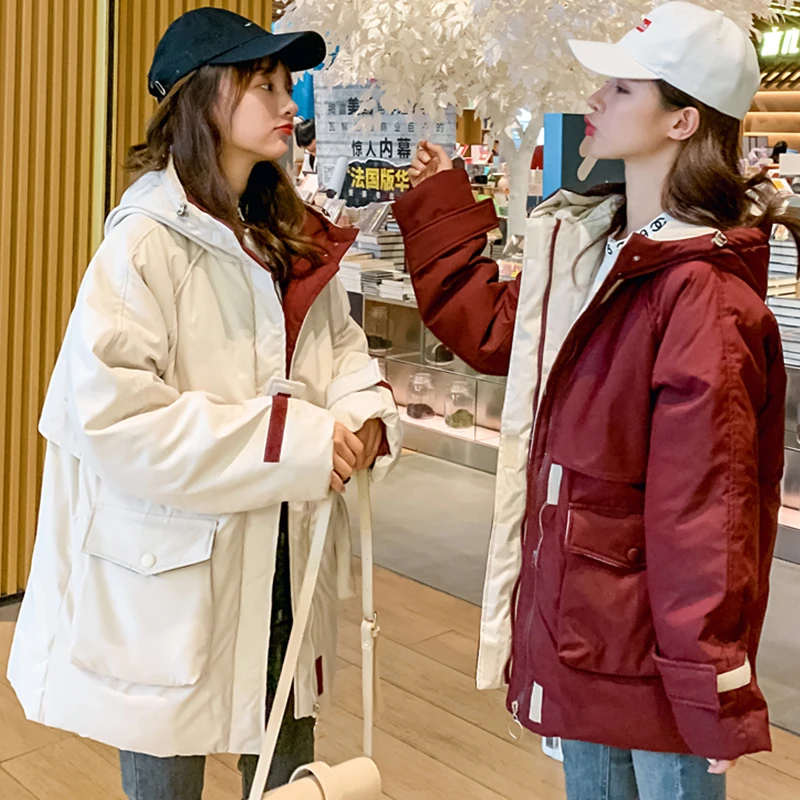 

Two Big Pockets 2019 Fashion Winter jacket Women Hooded Oversize Loose Female Outwear Coat Long Parka Padded Outwear