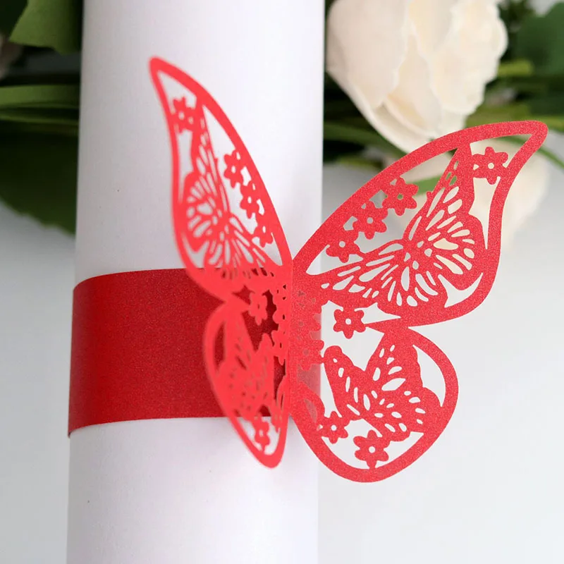 50Pieces/Set Butterfly Style Laser Cut Paper Napkin Rings napkins Holders Hotel Wedding Favors Table Decoration