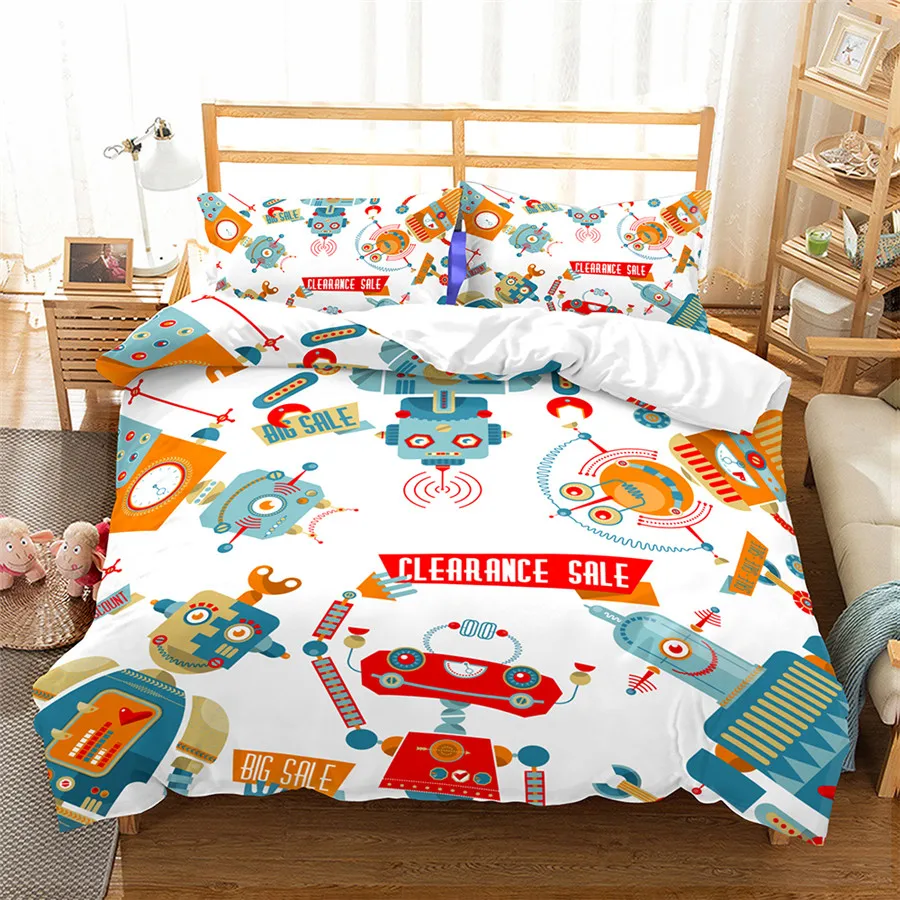 Helengili 3d Bedding Set Cartoon Robot Print Duvet Cover Set