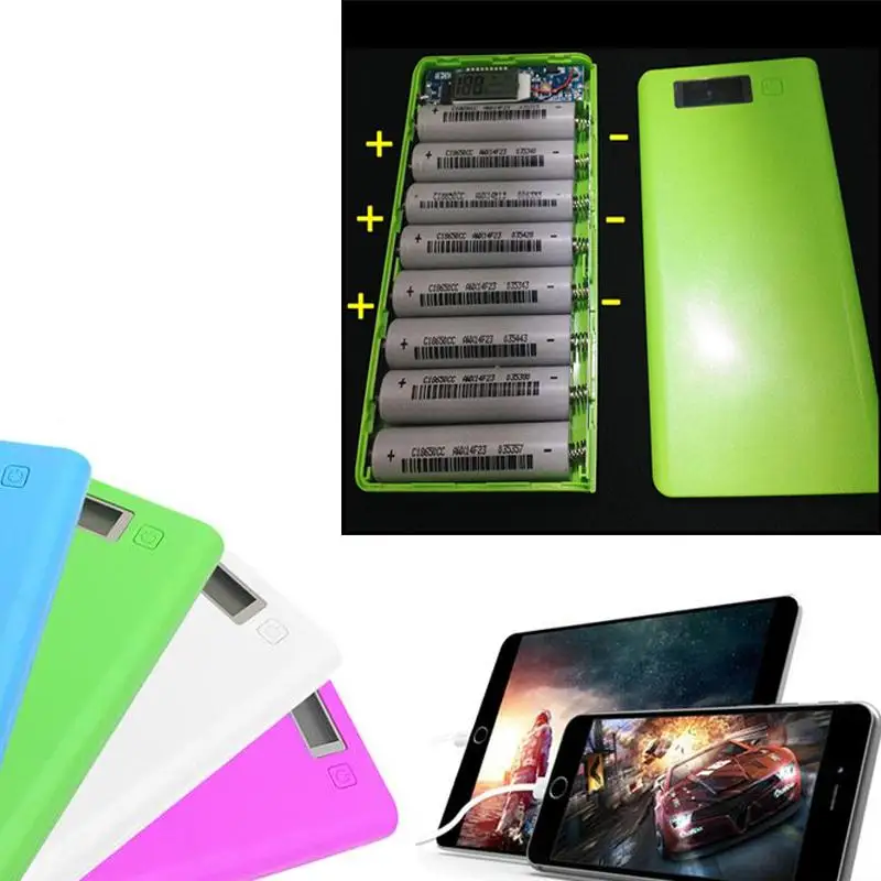 

Cewaal 4 Colors USB Mobile Power Bank Charger DIY Pack 8pcs 18650 Battery Case Holder for Phone
