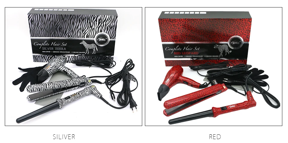 FMK набор инструментов для укладки волос Выпрямитель + Фен + щипцы для завивки волос с набором насадок Леопард 3 в 1 утюги для волос палочка