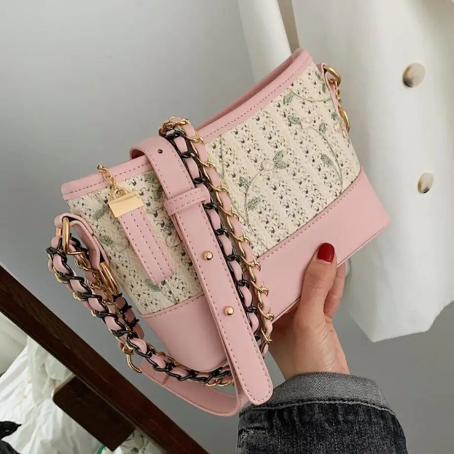 

Straw bucket bag 2019 summer fashion new quality PU leather Women's Designer Handbag Chain shoulder messenger bag Bolsos Mujer
