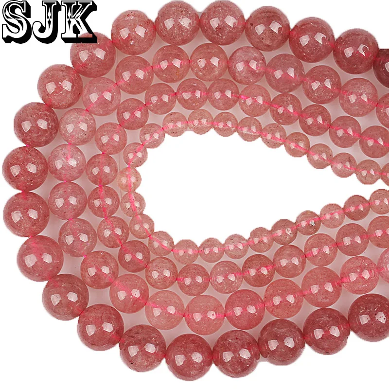 

Natural Stone Crystal Beads Strawberry Quartz Round Loose Gem Beads 4 6 8 10 12mm Fit Diy Bracelet Necklace Making