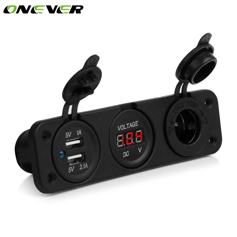 

Onever Dual USB 2 Way Car Cigarette Lighter Socket Adapter 12V 2 USB Fast Charge Car Charger Digital Voltmeter Display For Phone