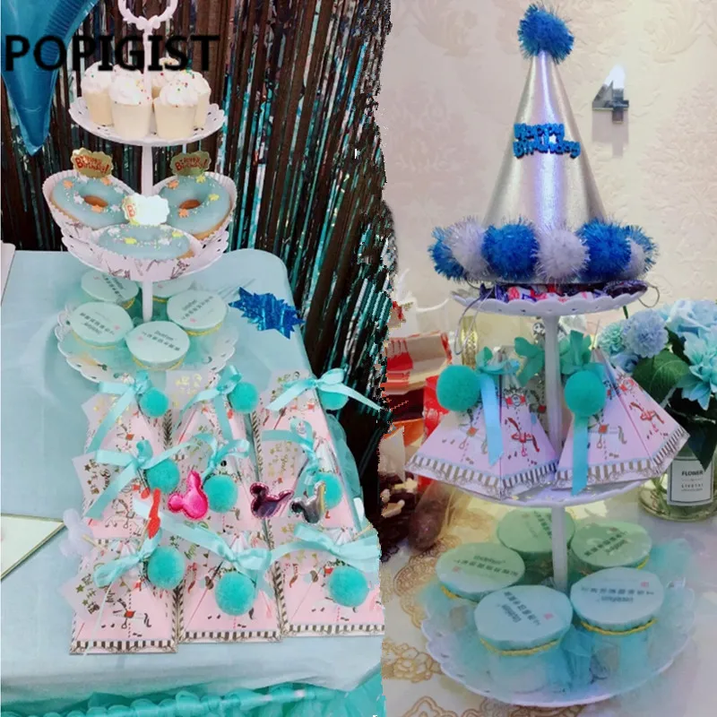 Розовый/Синий Треугольная пирамида лошадь Baby Shower Candy Box Bomboniera крещение день