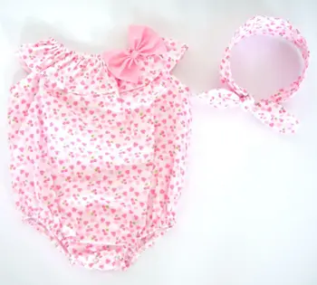 

Baby Pink Floral Romper headband,Shabby Chic Baby girl ruffle romper,Spring Summer Soft Pink romper suit