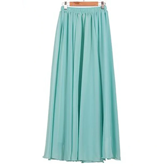 Sherhure, летняя женская юбка макси, два слоя, бохо, высокая талия, Женская длинная шифоновая юбка, Saias, длина до пола, Женская белая юбка - Цвет: Небесно-голубой