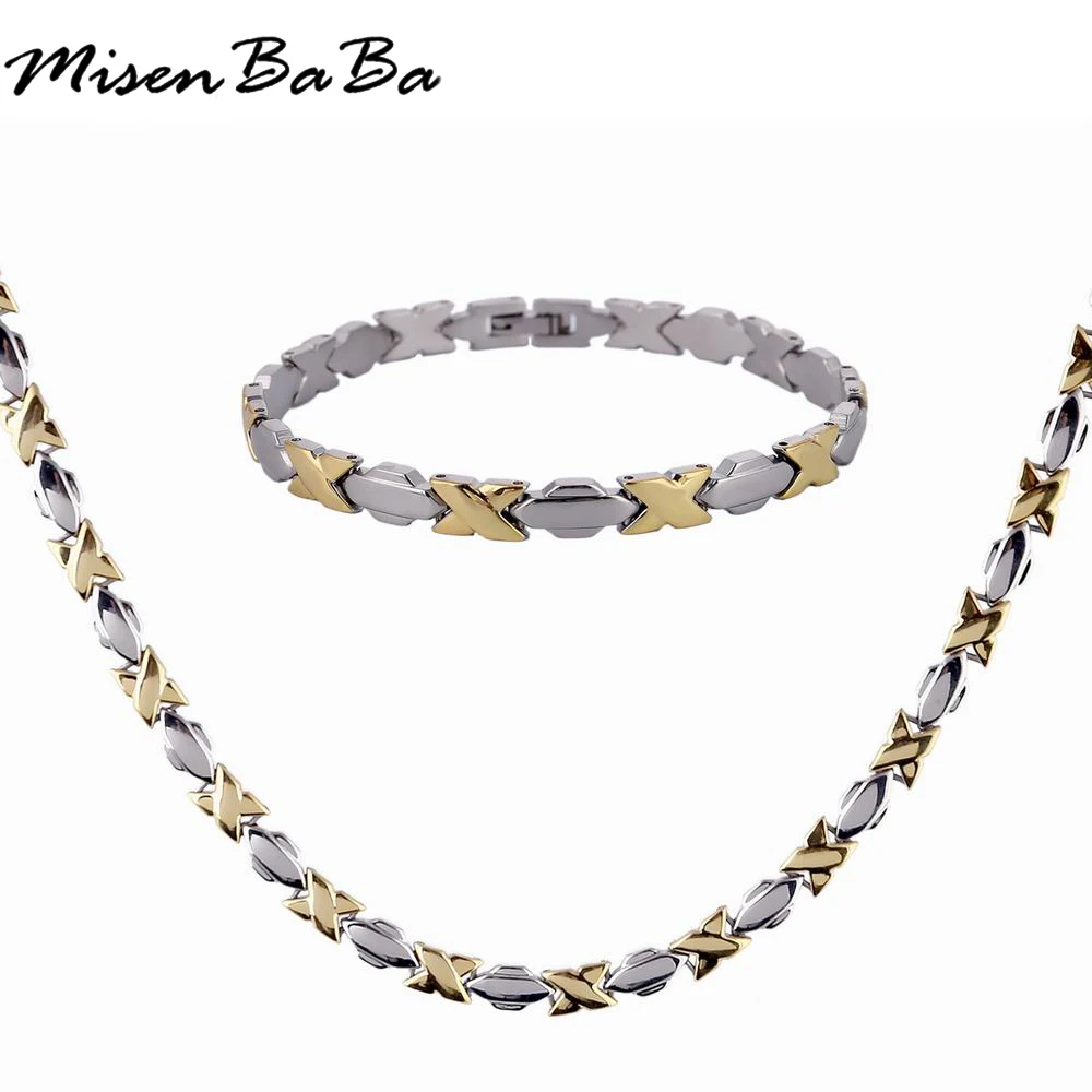 Stainless Steel Jewelry Sets For Women Fashion Gold Silver Hybrid Color