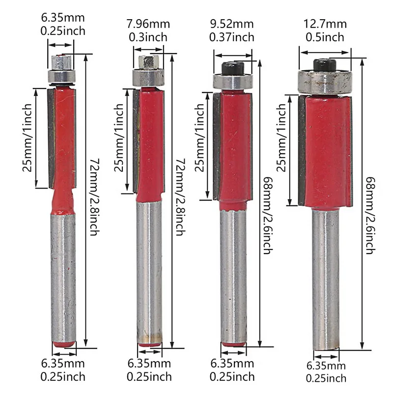 1/4 "хвостовик 1/4"-1/2 "лезвие для обработки древесины отделка маршрутизатор бит инструмент Обрезка нож 65 мм карбидный хвостовик фреза