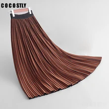 Зимняя юбка, модная женская плиссированная однотонная длинная эластичная трикотажная юбка с высокой талией, женские вечерние длинные юбки на каждый день