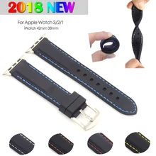 Silicone Watch Band for Apple Watch 38mm 42mm Red Line for Women Men Black Waterproof Rubber Band Bracelet Band IWatch 1, 2, 3, 