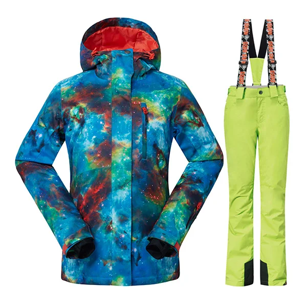 GSOU Снежный водонепроницаемый лыжный костюм Женская лыжная куртка брюки женская зимняя уличная лыжная куртка сноуборд брюки сноуборд наборы - Цвет: LEY3