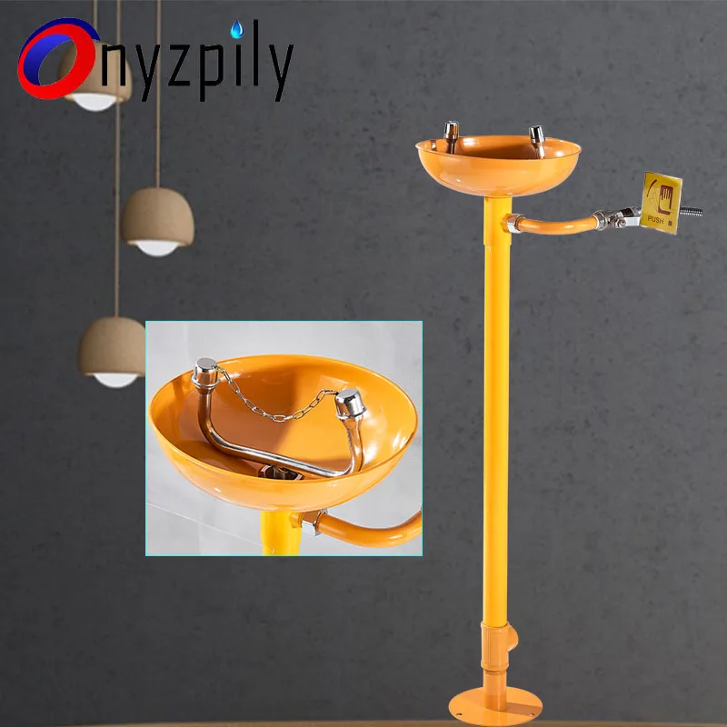 Onyzpily Face Eye Wash Machine Pedal Push Style Yellow Stainless Steel Shower Set Emergency Spray Eyewash Vertical Wall Hanging |