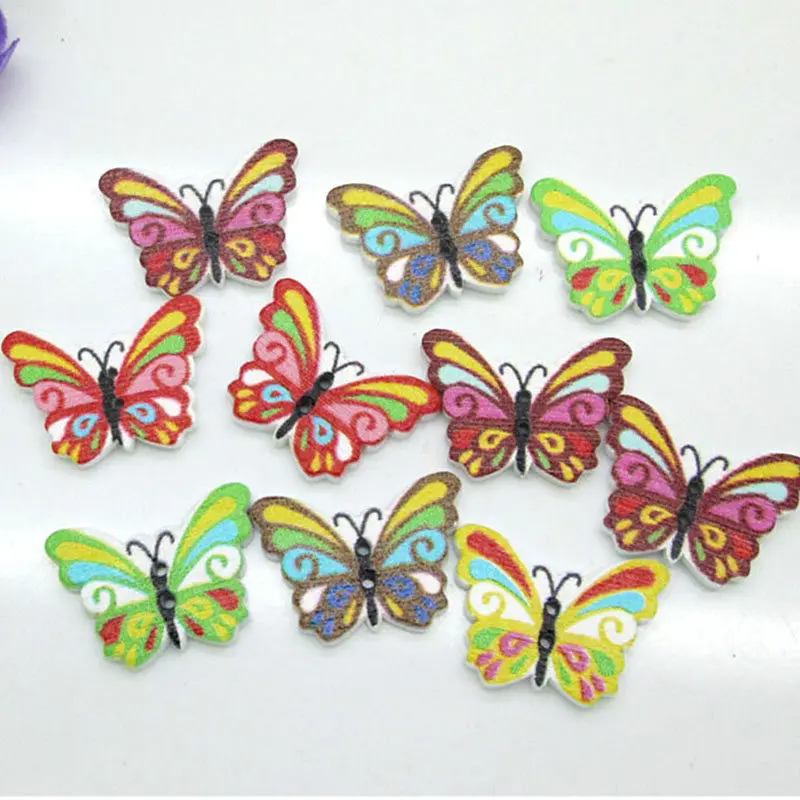 

Mix Color Wood Buttons Butterfly DIY Craft Scrapbook Sewing Appliques Painted Cartoon Butterfly Personality Animal Wooden Button