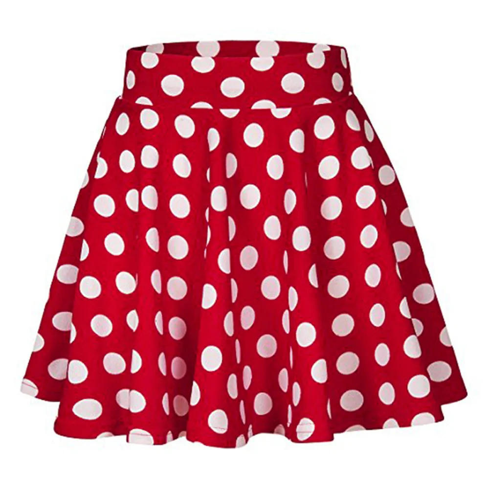 

2019 Casual Polka Dots Printed Flared Tutu Circle Pleated Midi Skater Skirts High Waist Fall Winter Women Saias