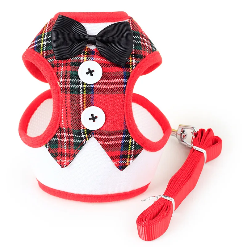 

Velvet Red Bowtie Gentleman Suit Boy Dog Cat Tuxedo Harness Vest for Small Dog Cat Nylon Walking Leash Pet Leads Easy On and Off